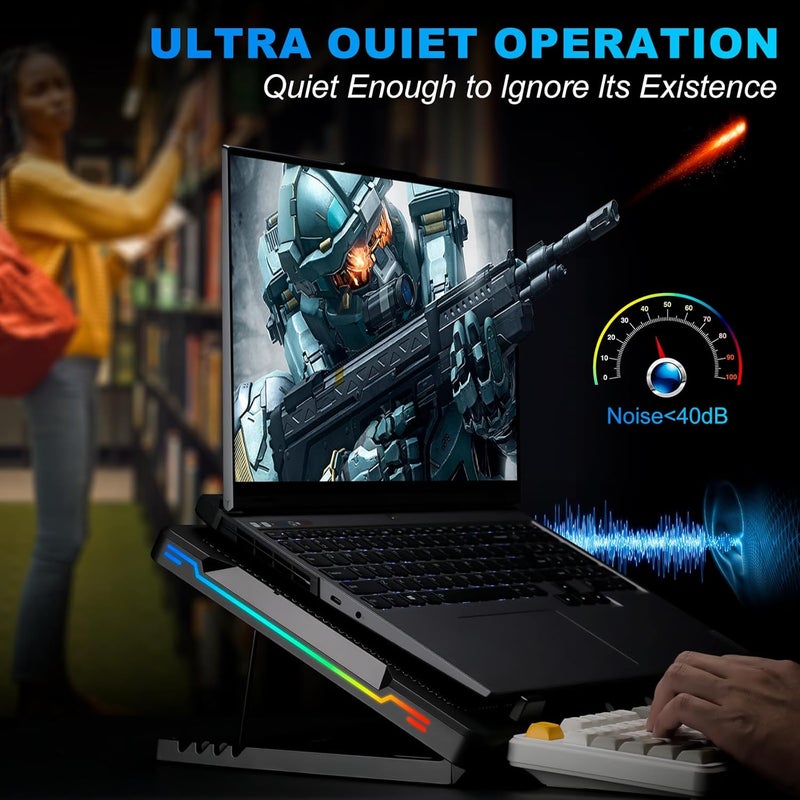 G-STORY Gaming Laptop Cooling Pad with Movable Fan and Automatic Speed Adjustable by Temperature,Music Sync RGB Light,Low Noise Laptop Cooler 3 Speed 1500/1750/2000RPM(140MM) Stand 12–18" Notebook - Image 5